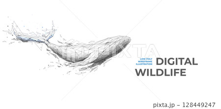 Abstract Geometric Low Poly Wireframe Blue Whale in Motion 128449247