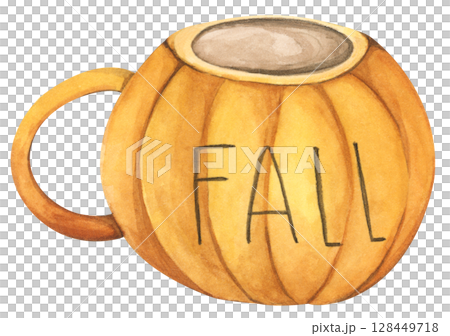 Vintage Autumn Cup. Cute Autumn Mug. Hot Drink with Leaf, Mug, and Fall Vibes. Watercolor Cup of Coffee, Cocoa, and Cozy Lifestyle. Hand Painted Fall Beverages. Vintage Autumn Cup. Cute Autumn Mug. Hot Drink with Leaf, Mug, and Fall Vibes. Watercolor Cup of Coffee, Cocoa, and Cozy Lifestyle. Hand Painted Fall Beverages. 128449718
