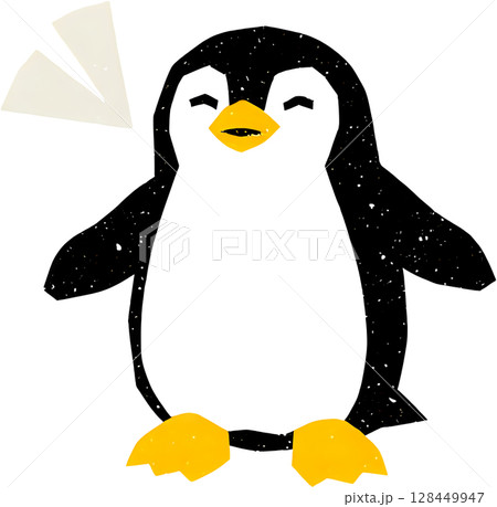 うっとりと目を閉じたペンギンが静かな海辺でリラックスしているシーン 128449947