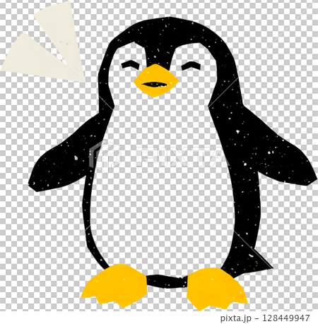 うっとりと目を閉じたペンギンが静かな海辺でリラックスしているシーン 128449947