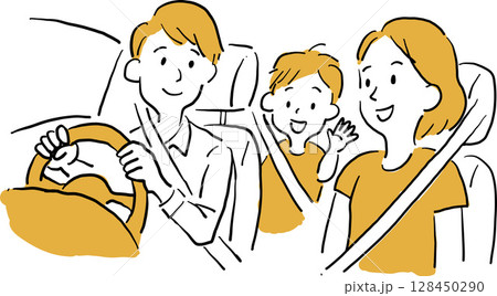 ドライブを楽しむ家族のイラスト 128450290