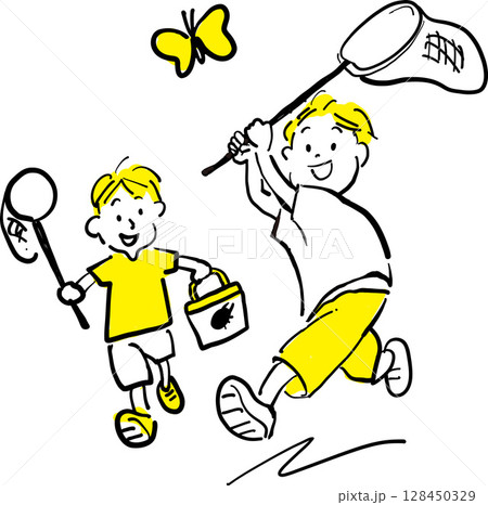 虫取りをする男の子たちのイラスト 128450329