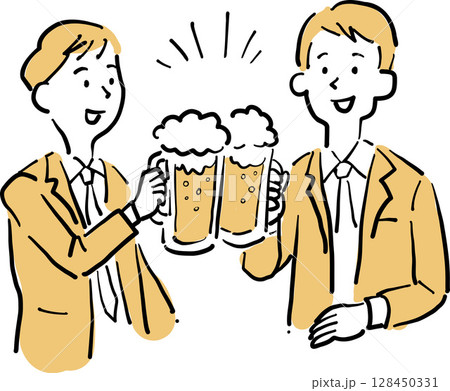 スーツの男性がビールで乾杯するイラスト 128450331