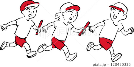 リレーをする子どもたちのイラスト リレーをする子どもたちのイラスト 128450336