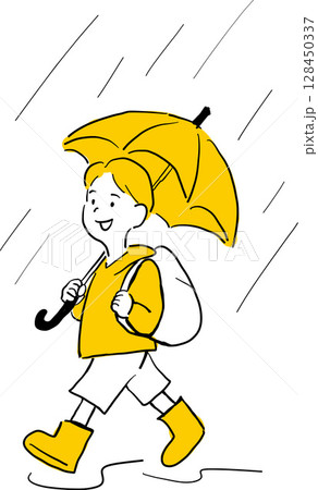雨の中を歩く子どものイラスト 128450337