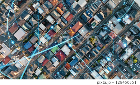 都市空撮と通信ネットワーク 都市空撮と通信ネットワーク 128450551