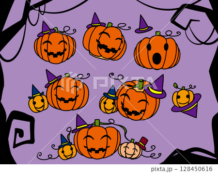ハロウィンのかわいいかぼちゃのイラスト素材 ハロウィンのかわいいかぼちゃのイラスト素材 128450616