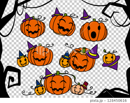ハロウィンのかわいいかぼちゃのイラスト素材 ハロウィンのかわいいかぼちゃのイラスト素材 128450616