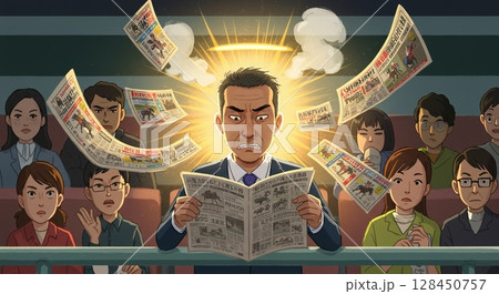 閃きが光る！競馬の予想に集中する男性の横顔 128450757