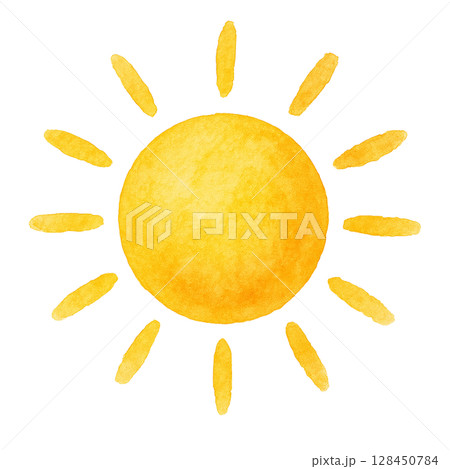 水彩タッチの太陽アイコン 切り抜き素材 128450784