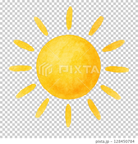 水彩タッチの太陽アイコン 切り抜き素材 128450784