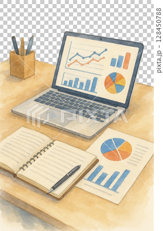 Business desk and data analysis laptop 128450788