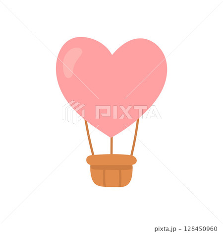 Cute pink heart balloon floats with a brown basket in a minimal romantic illustration, perfect for love, valentine, and celebration-themed designs Cute pink heart balloon floats with a brown basket in a minimal romantic illustration, perfect for love, valentine, and celebration-themed designs 128450960