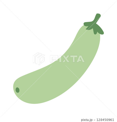Simple green zucchini illustration with curved shape and dark stem, perfect for farm produce, healthy eating, vegetarian, and garden-themed visuals Simple green zucchini illustration with curved shape and dark stem, perfect for farm produce, healthy eating, vegetarian, and garden-themed visuals 128450961