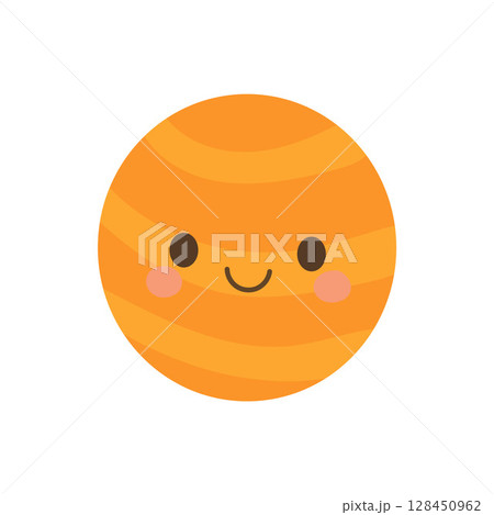 Cute cartoon planet with a bright orange surface and cheerful face, ideal for kids space themes, educational posters, or playful astronomy graphics Cute cartoon planet with a bright orange surface and cheerful face, ideal for kids space themes, educational posters, or playful astronomy graphics 128450962