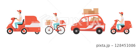 Delivery Express Service with Man Driving Transport Vector Set Delivery Express Service with Man Driving Transport Vector Set 128451086