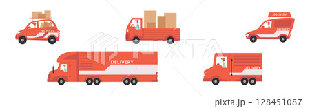 Delivery Express Service with Man Driving Transport Vector Set Delivery Express Service with Man Driving Transport Vector Set 128451087