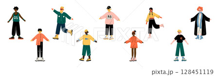 Young Man and Woman Character Standing in Trendy Wear and Fashion Outfit Vector Set Young Man and Woman Character Standing in Trendy Wear and Fashion Outfit Vector Set 128451119