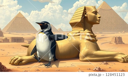 エジプトに来たペンギンとスフィンクス宇宙獣人 128451123