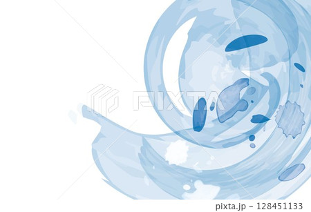 水彩画　波イメージ青　水　背景イラスト 128451133