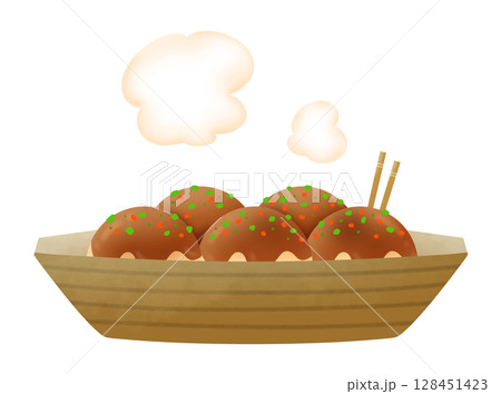 ほかほかのソースたこ焼きのイラスト 128451423