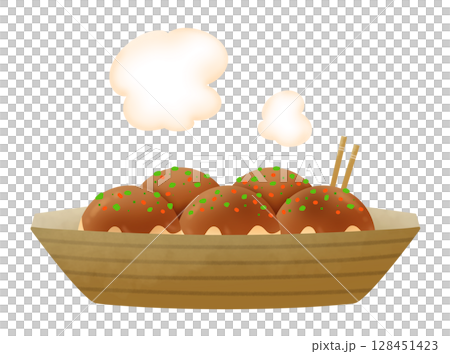 ほかほかのソースたこ焼きのイラスト 128451423
