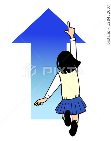 指を差して上を目指す女子生徒 128452007
