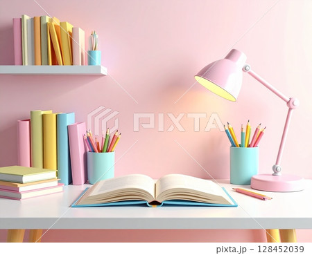 学ぶ楽しさ溢れる！カラフルな子供部屋の勉強机 128452039