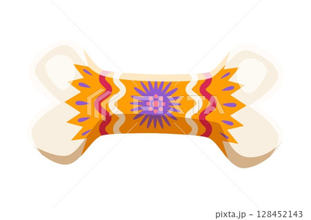 Day of the Dead font bone with marigold ornament punctuation dash. Mexican death holiday typeface vector special symbol, Dia de Los Muertos festival type sign. Ritual celebration font punctuation mark 128452143