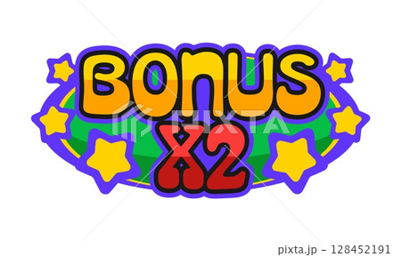 2x bonus casino fortune Y2K groovy sticker or hippie print. Casino game Y2K vector patch, poker fortune retro sticker. Vegas jackpot 60s tag or label with golden stars and colorful typography text 2x bonus casino fortune Y2K groovy sticker or hippie print. Casino game Y2K vector patch, poker fortune retro sticker. Vegas jackpot 60s tag or label with golden stars and colorful typography text 128452191