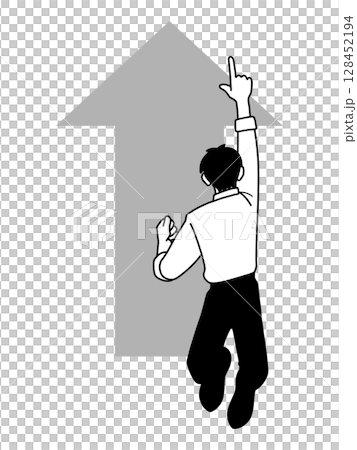 一名男子跳躍並瞄準高處的單色插圖 128452194