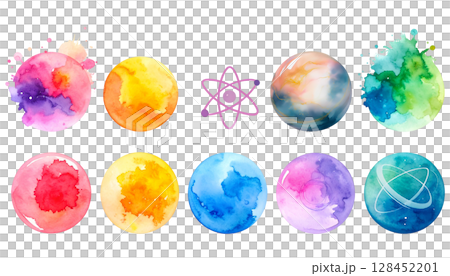 カラフルな水彩テクスチャセット カラフルな水彩テクスチャセット 128452201