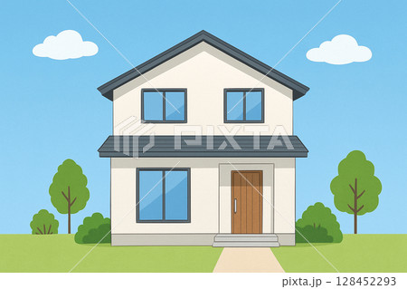 正面から見た一軒家の外観イラスト 正面から見た一軒家の外観イラスト 128452293