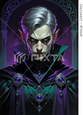 不気味な若い魔法使い・ファンタジーTRPGキャラシート用ポートレートイラスト 128452302