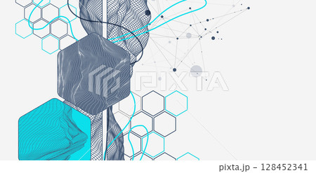 Abstract wireframe background. Modern science or technology art elements. Surface illustration. 128452341