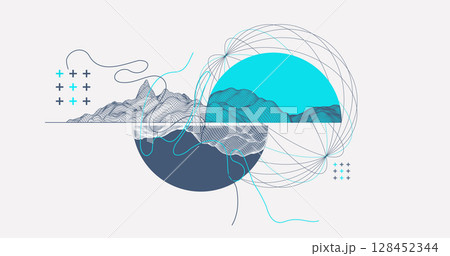Abstract wireframe background. Modern science or technology art elements. Surface illustration. 128452344