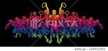 American Football Players Mix Action Cartoon Sport Graphic Vector American Football Players Mix Action Cartoon Sport Graphic Vector 128452405