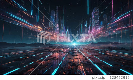 ゲーム背景 スピード感あるハイウェイのライトライン ゲーム背景 スピード感あるハイウェイのライトライン 128452913