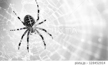 Spider weaving its web in black and white 128452914