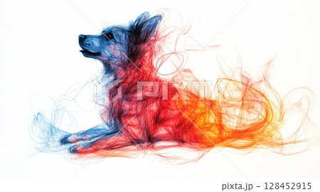 Colorful scribble art depicting a resting dog on white background 128452915