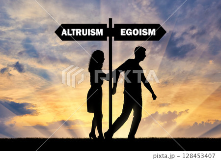 Conceptual scene of selfishness and altruism Conceptual scene of selfishness and altruism 128453407