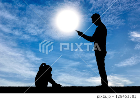 The little girl is crying and her dad yelling at her 128453583