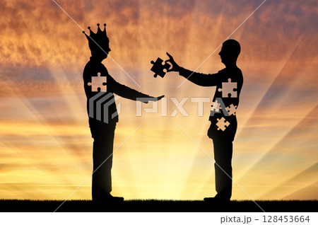 Man is an altruist who sacrifices himself and the man is an egoist with a crown on his head that takes 128453664