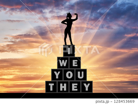 Conceptual scene of a narcissistic and selfish woman 128453669