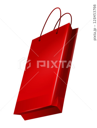 Paper shopping bag with handle. Shop and supermarket packet, retail packaging. Fashion shopping design elements. Vector illustration isolated on white background Paper shopping bag with handle. Shop and supermarket packet, retail packaging. Fashion shopping design elements. Vector illustration isolated on white background 128453766