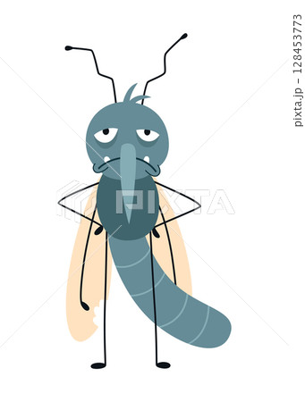Cartoon mosquito, tired character. Bloodsucker insect, color flat icon. Cute mosquito isolated vector illustration Cartoon mosquito, tired character. Bloodsucker insect, color flat icon. Cute mosquito isolated vector illustration 128453773
