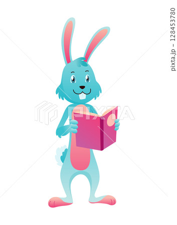 Animal reading book and studying, cute baby rabbit. Kid character reading book. Cartoon symbol for school education and library. Vector illustration for children Animal reading book and studying, cute baby rabbit. Kid character reading book. Cartoon symbol for school education and library. Vector illustration for children 128453780