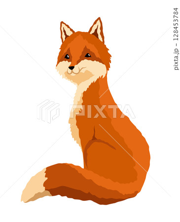 Red fox. Funny character, forest mammal predator. Cartoon forest animal, mammal with cute emotion on face. Orange fox, wildlife animal, isolated on white background 128453784