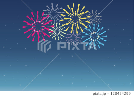 夜空に上がる打ち上げ花火のイラスト 128454299