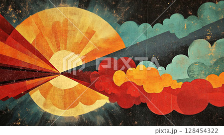 Retro-inspired abstract art with bold colors and geometric shapes 128454322